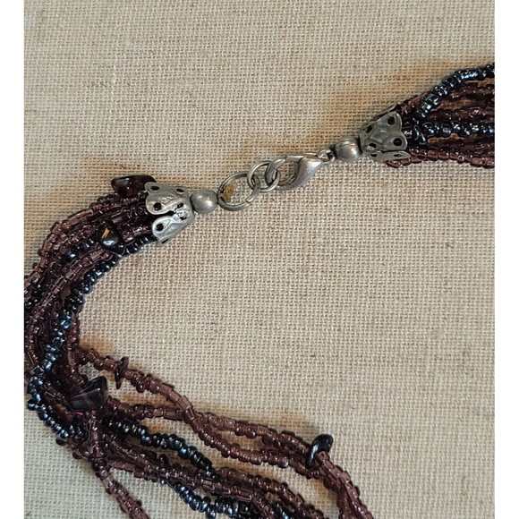 Vintage Deep Purple Amethyst Chip & Seed Bead Choker Multi Strand Necklace - Picture 6 of 8